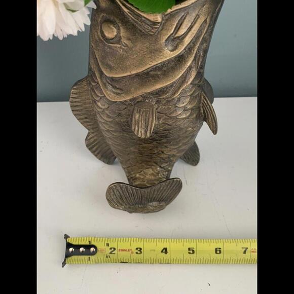 VTG Koi Fish Brass Vase Statue Sculpture Home Decor - Picture 14 of 15